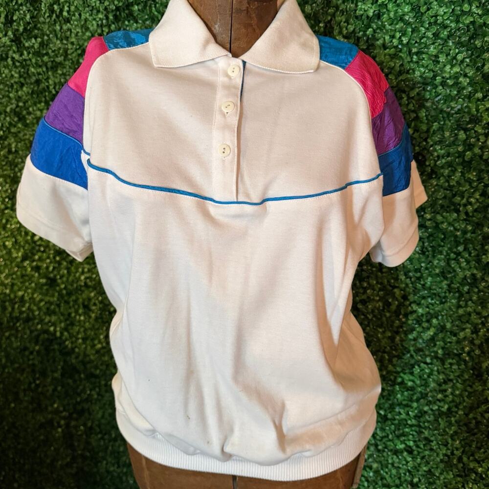 Vintage Lavon Petites Polo Shirt PM Colorblock Short Sleeve Retro Top